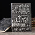 European relief embossed leather cover notepad diary in green bronze, red bronze, or silver.