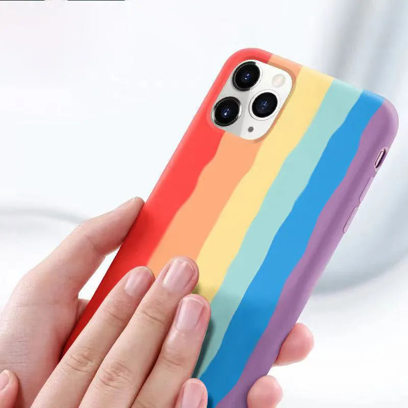 TPU liquid rainbow phone case for Apple iPhone in red with plus logo, back view