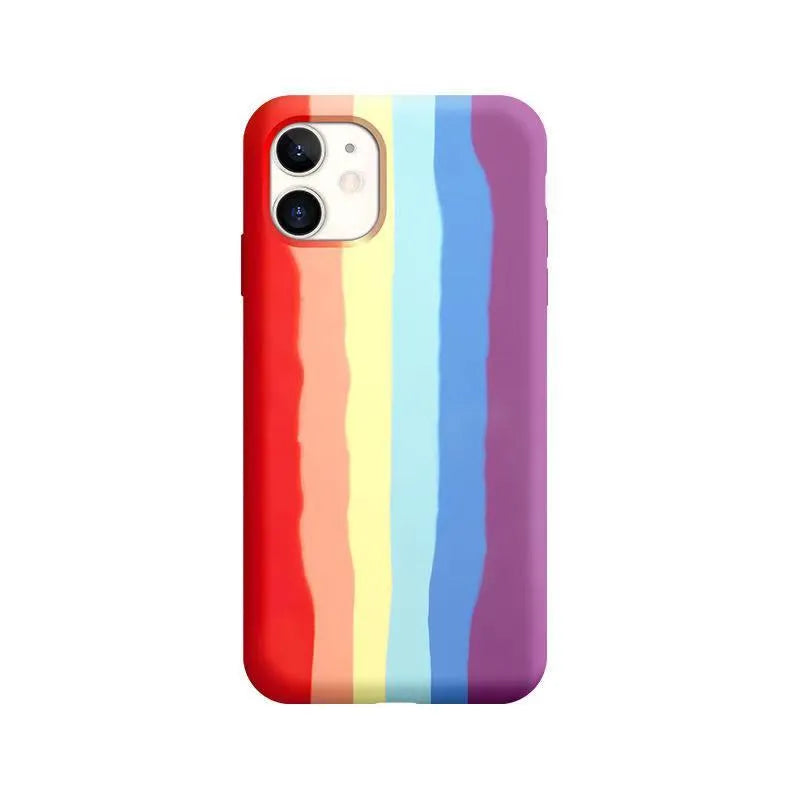 TPU liquid rainbow phone case for Apple iPhone in red with plus logo, back view