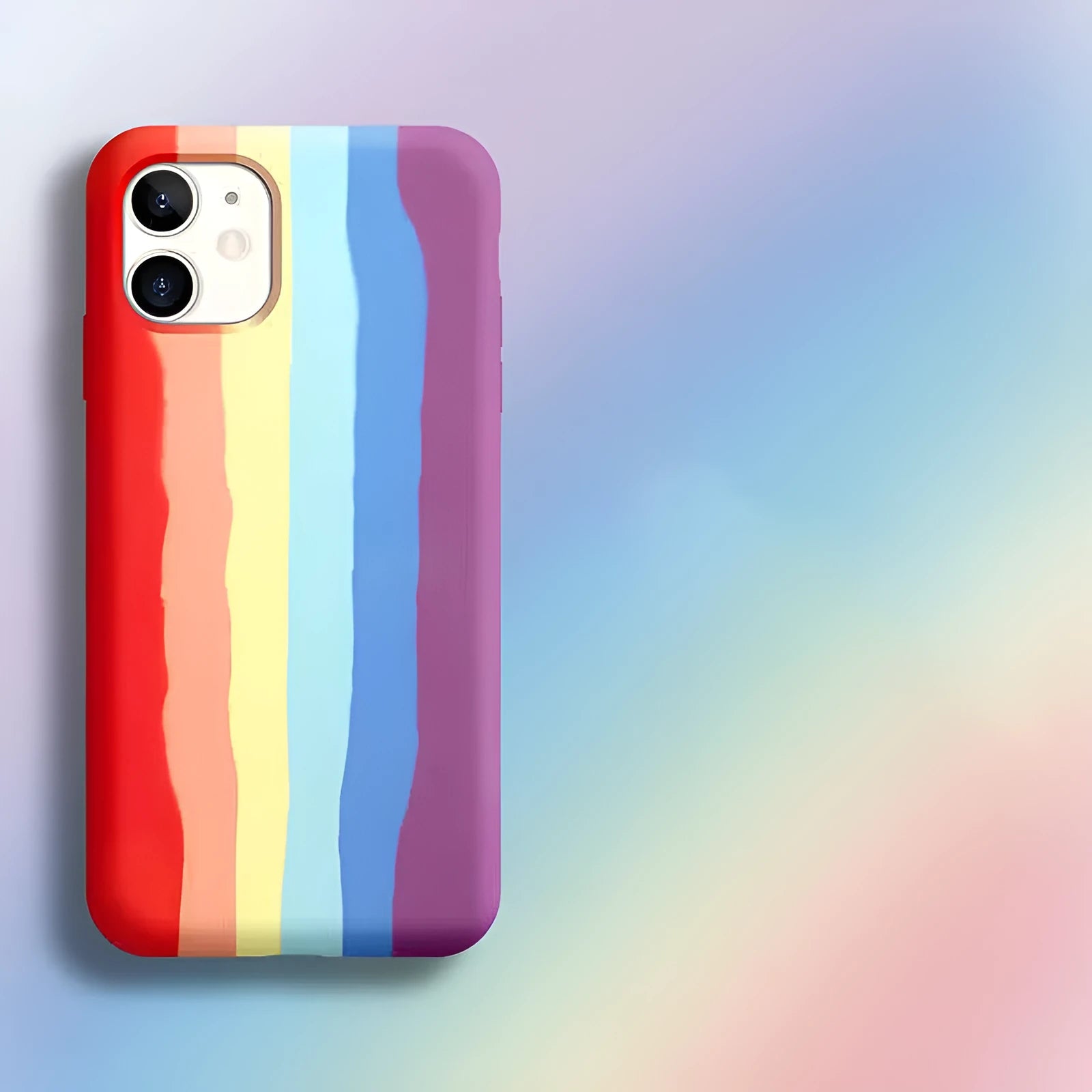 TPU liquid rainbow phone case for Apple iPhone in red with plus logo, back view