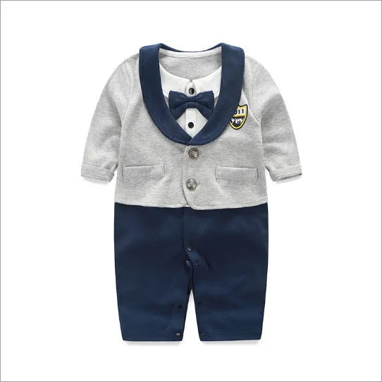 Baby boy in a long-sleeved cotton gentleman-style romper jumpsuit for spring and autumn.