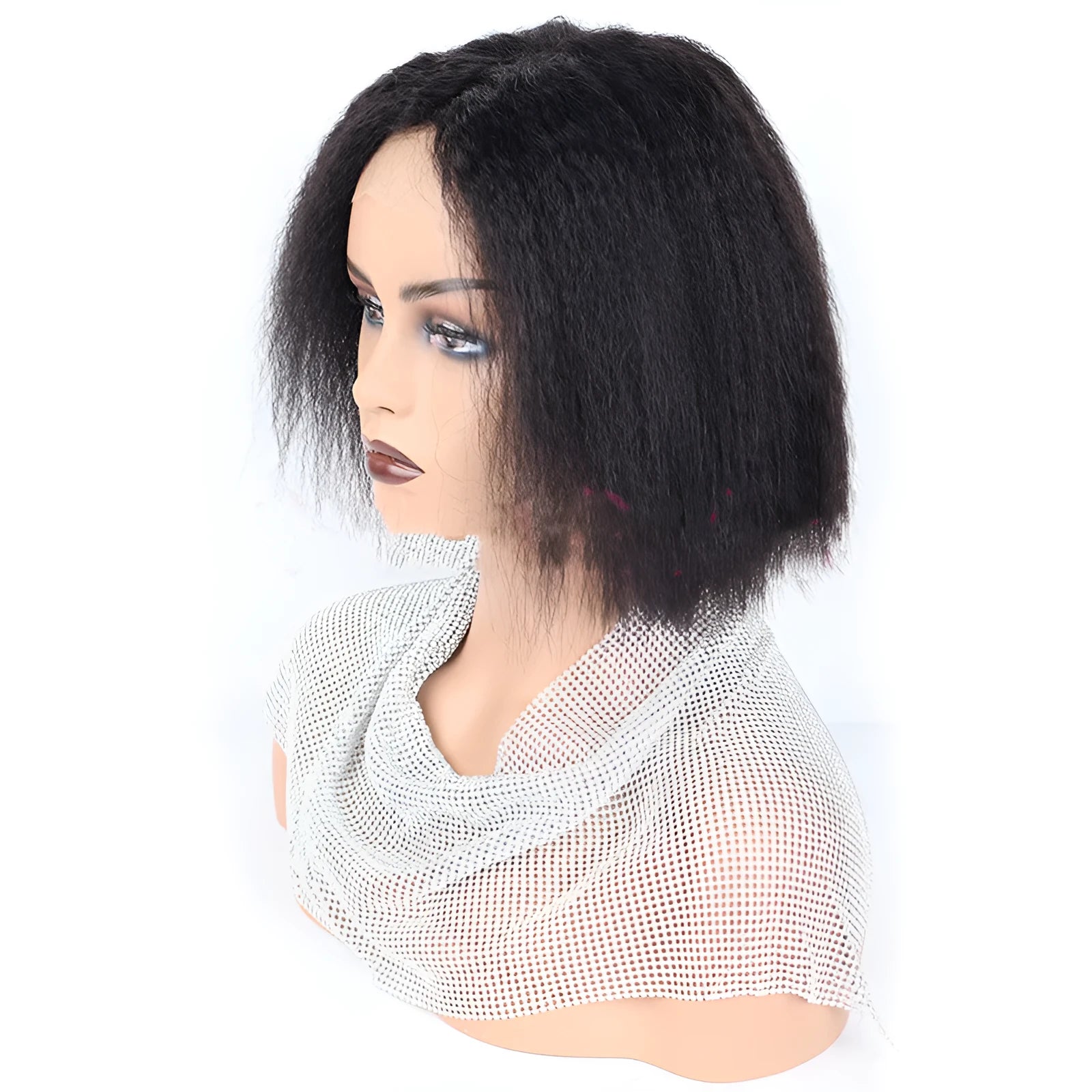 Kinky straight front human hair wig Bobo lace wig real hair long 14 inch slanted bangs