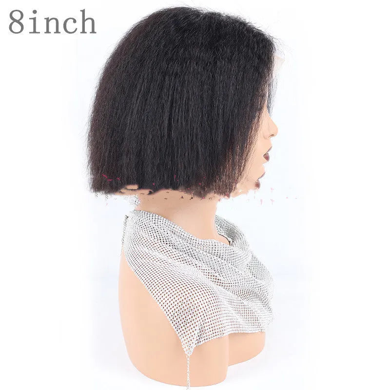 Kinky straight front human hair wig Bobo lace wig real hair long 14 inch slanted bangs
