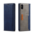 Retro brown leather flip wallet case for iPhone with visible card slots, shown open and closed.