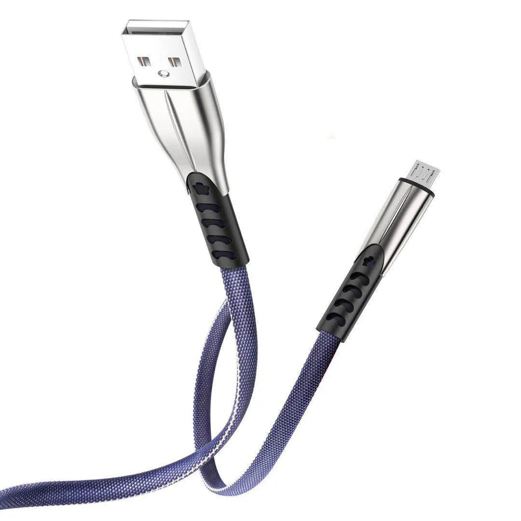Fast charging cable with flashing indicator, 1m length, Micro USB or Type-C connector, in black blue red colours