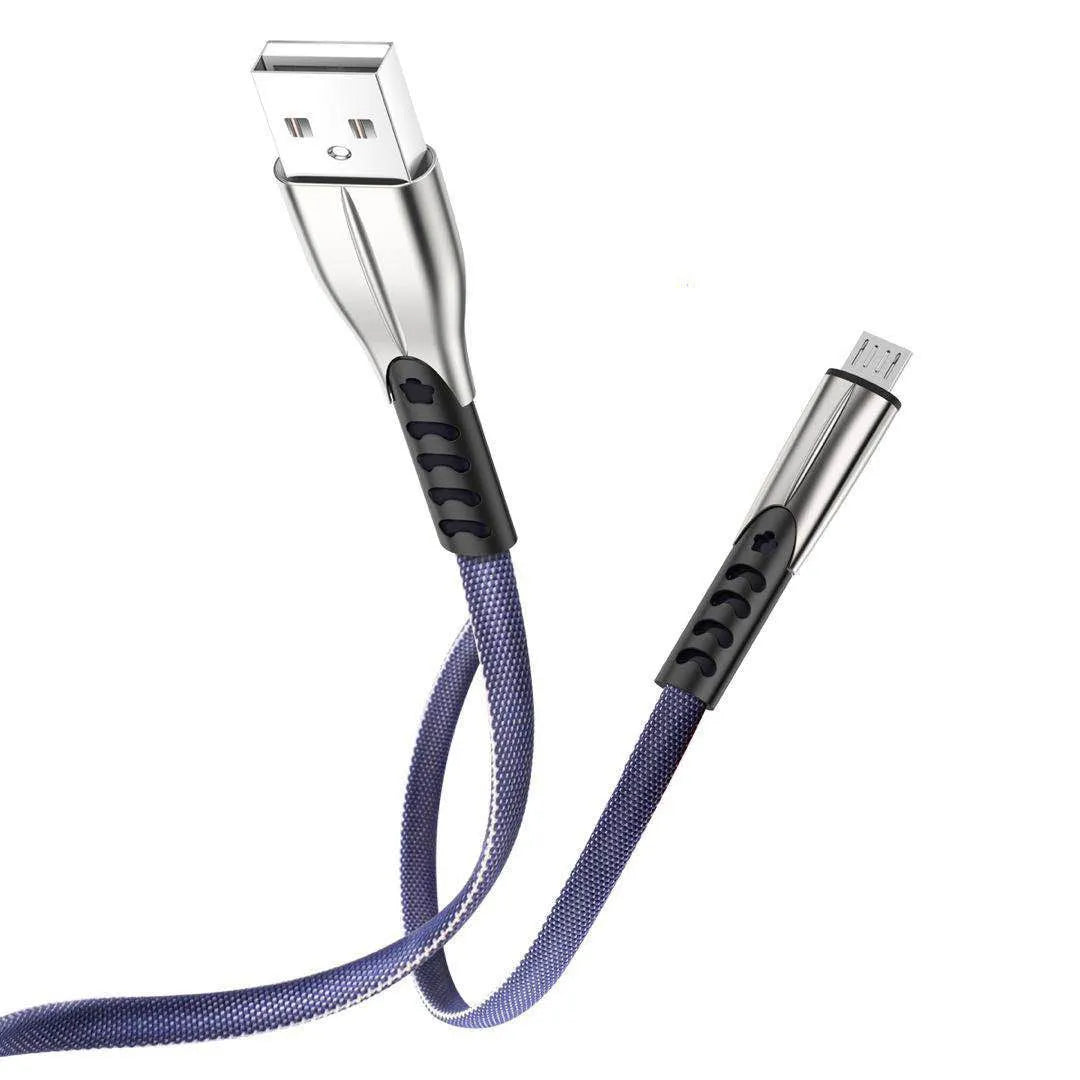 Fast charging cable with flashing indicator, 1m length, Micro USB or Type-C connector, in black blue red colours