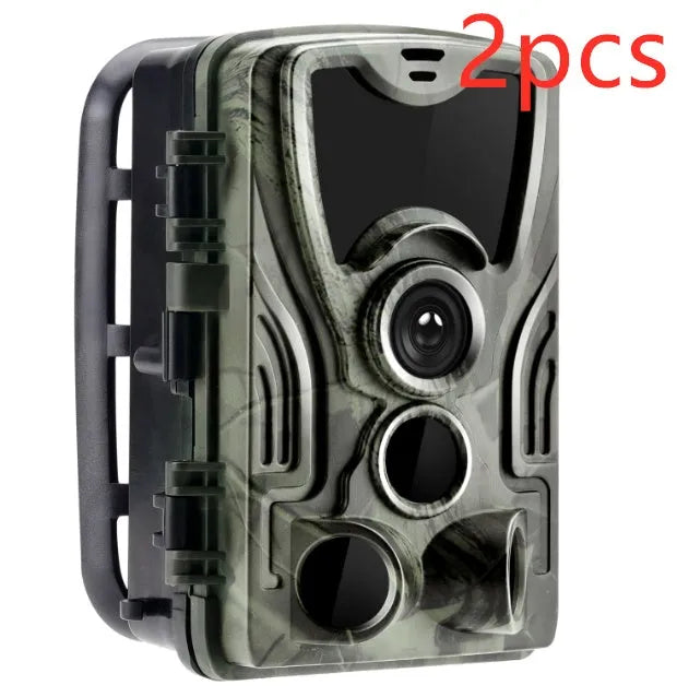 Green cellular trail camera with display screen and infrared LEDs for night vision