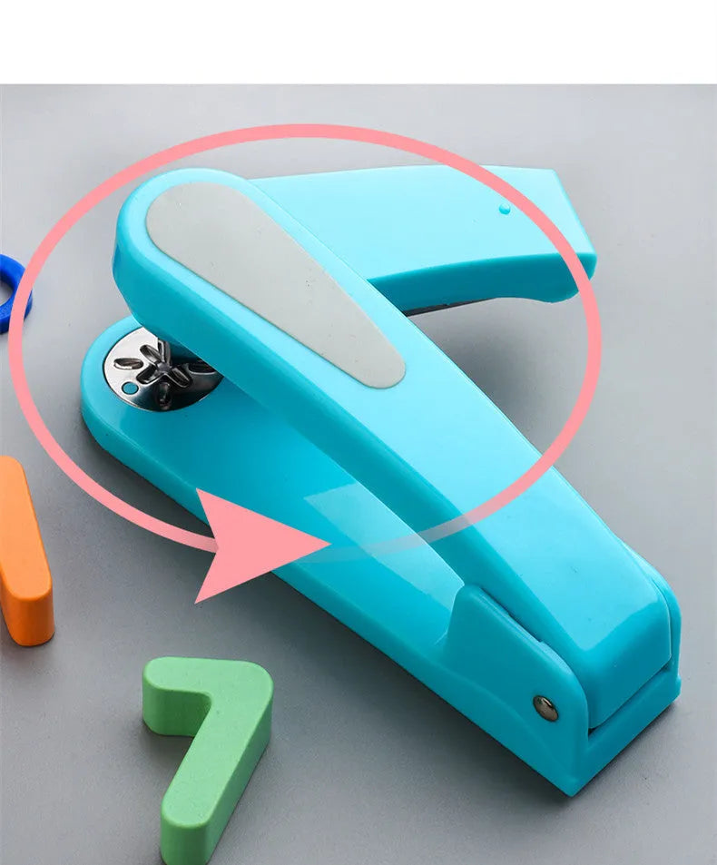 Rotating student stapler in multiple colours showing 360-degree head and centre binding function.