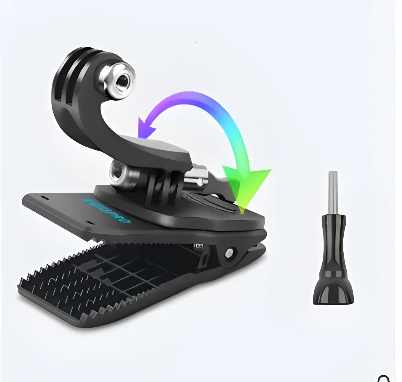 GoPro backpack mounting clip with 360-degree rotating head for action cameras