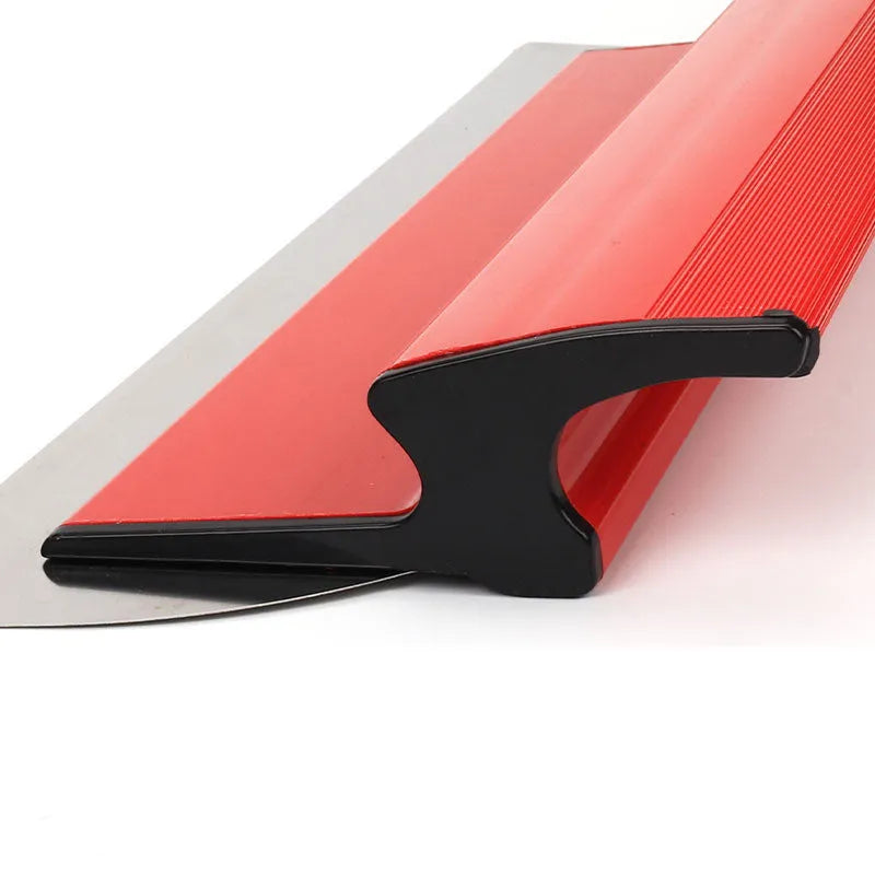 Red handle 40 cm levelling scraper tool with 0.2 mm blade for putty and wallpaper work