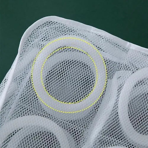 Large shoe washing bag with double-layer mesh, foam padding, hidden zipper, and lanyard separations in blue colour