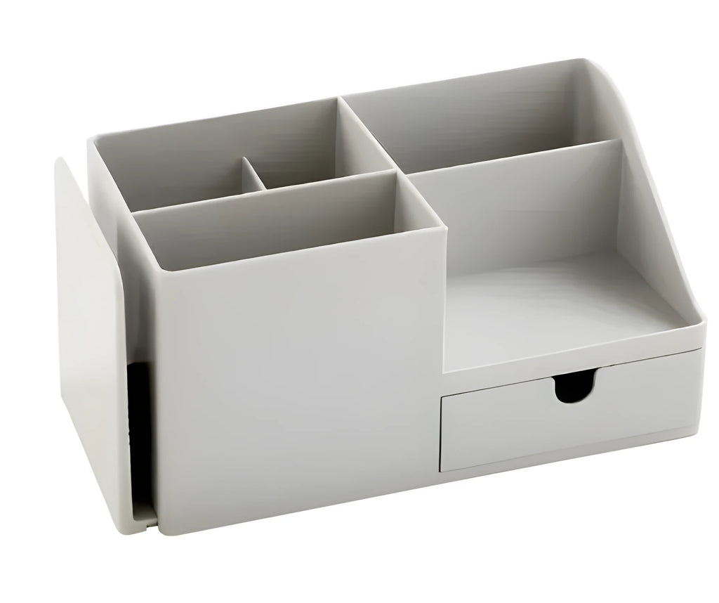 White plastic desktop bookend book stand holding books on a desk or shelf