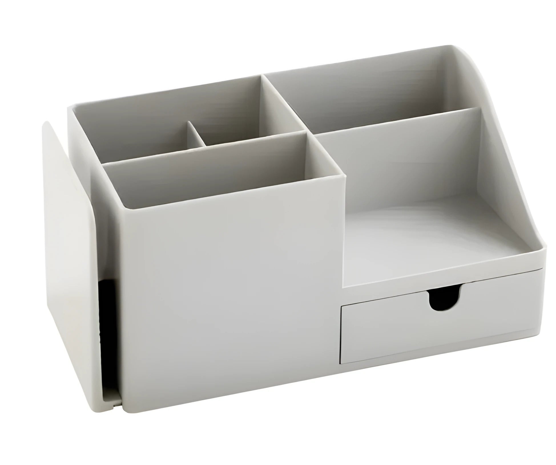 White plastic desktop bookend book stand holding books on a desk or shelf