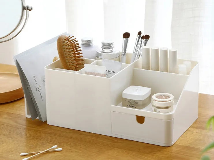 White plastic desktop bookend book stand holding books on a desk or shelf