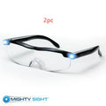 Transparent black USB LED reading light glasses on a white background.