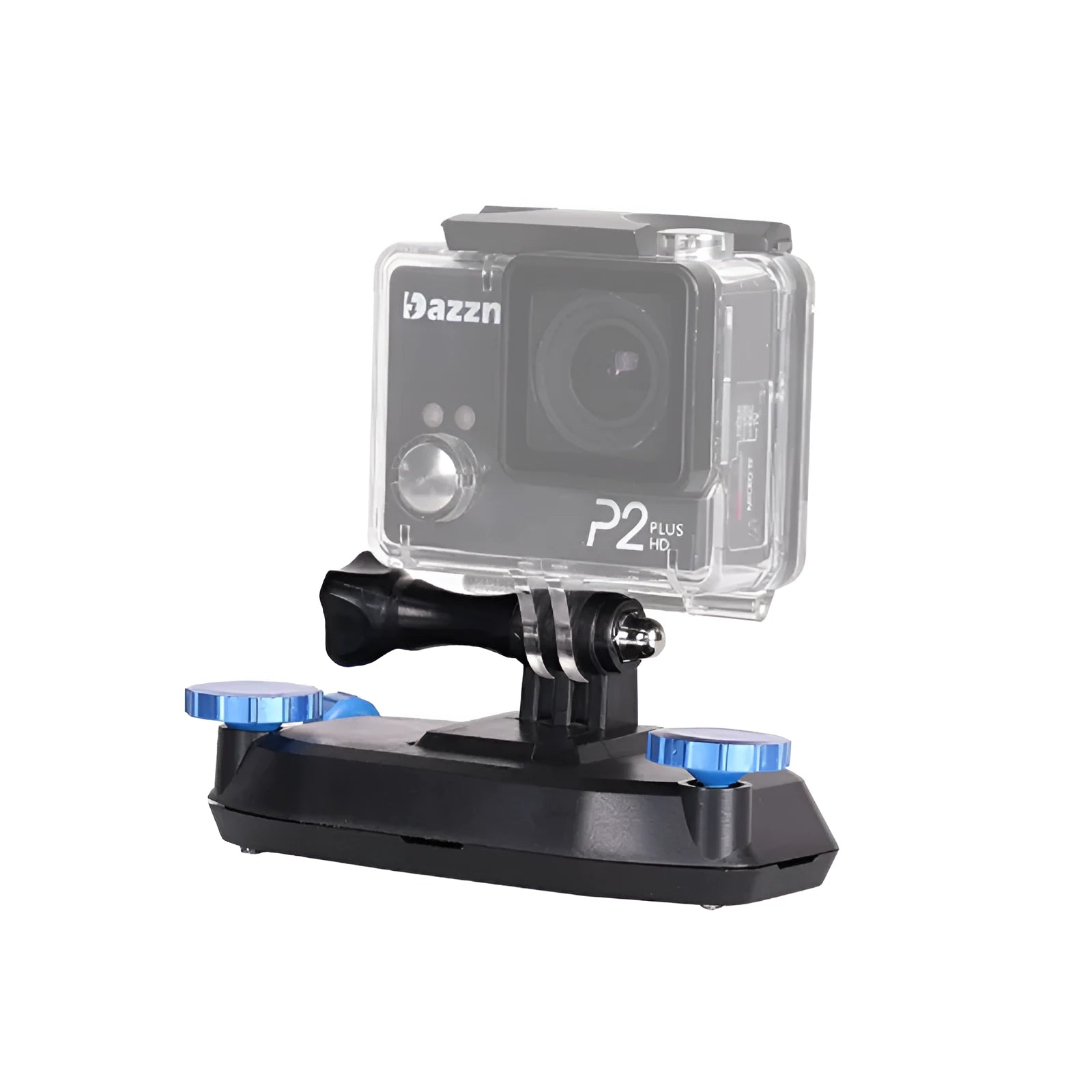 Blue plastic shoulder strap buckle for sports camera mounting on backpacks