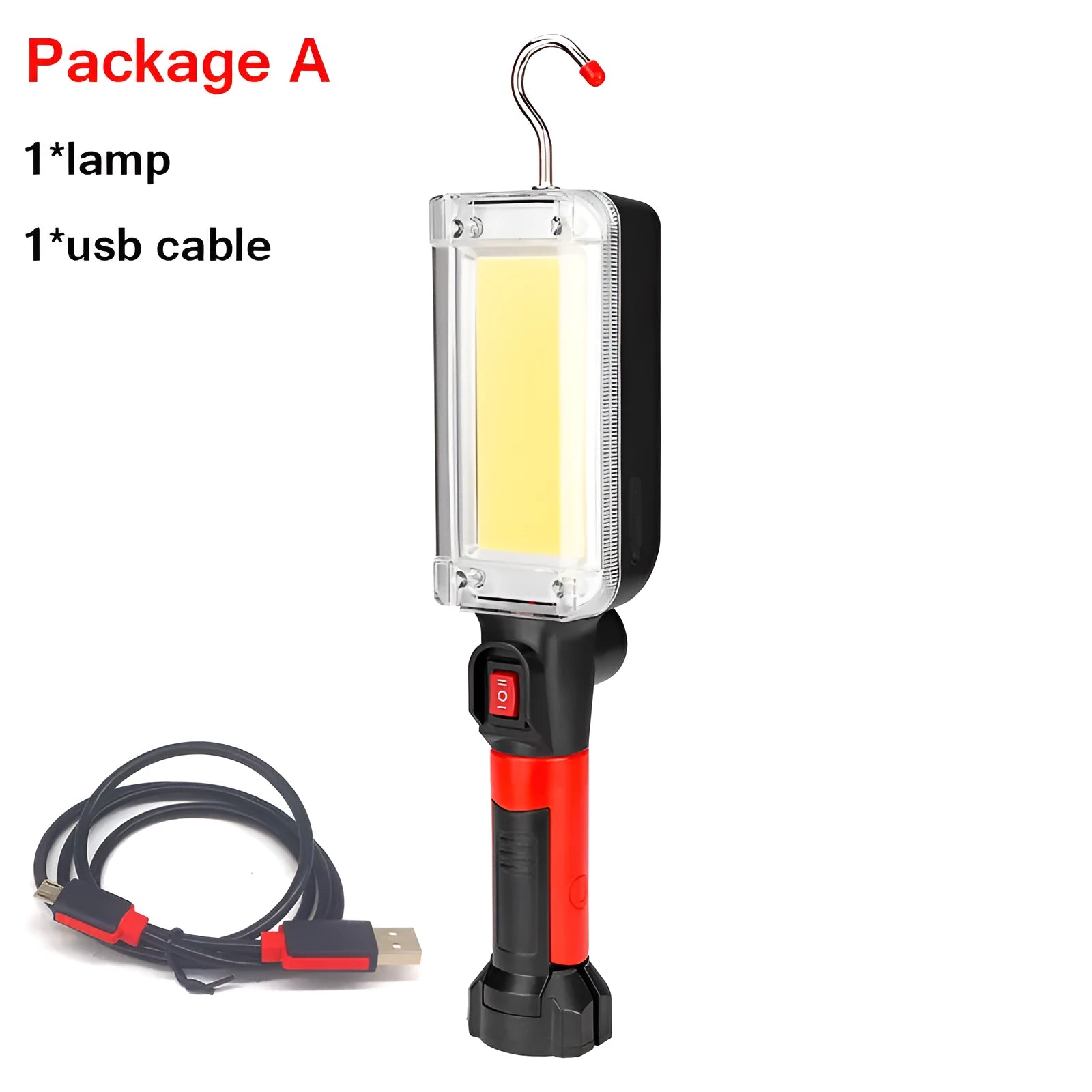 Portable COB LED work light with magnetic base and USB charging cable