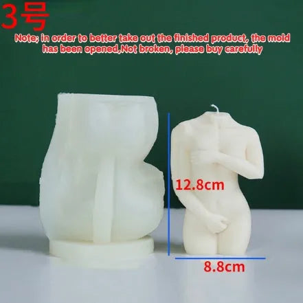 Shy female body silicone candle mould in three size options for handmade candles