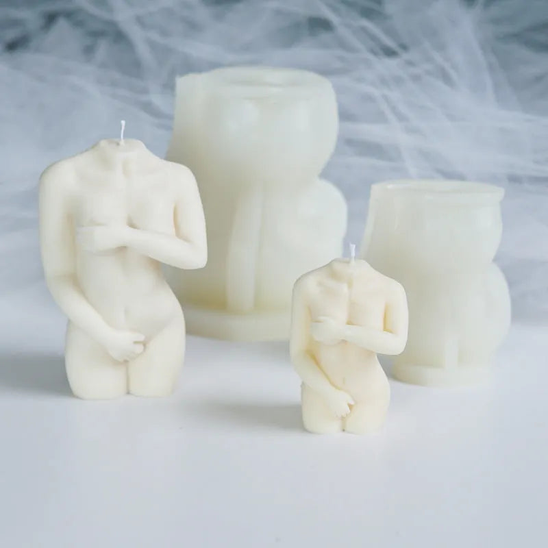 Shy female body silicone candle mould in three size options for handmade candles