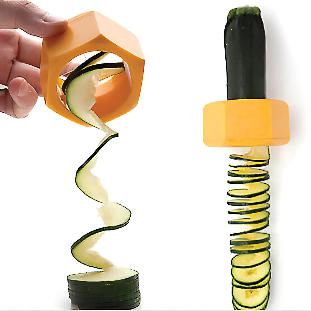 Yellow and green ABS plastic spiral vegetable cutter for kitchen use