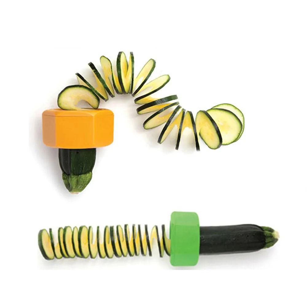 Yellow and green ABS plastic spiral vegetable cutter for kitchen use