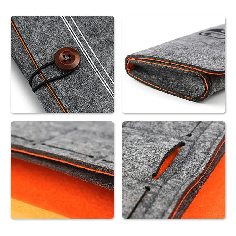 Black felt Nintendo Switch pouch case open to show console compartment and game card slots