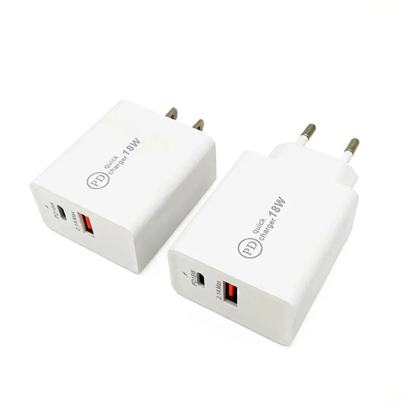 18W USB-C PD fast charger in black bare metal finish with US plug for smartphone charging