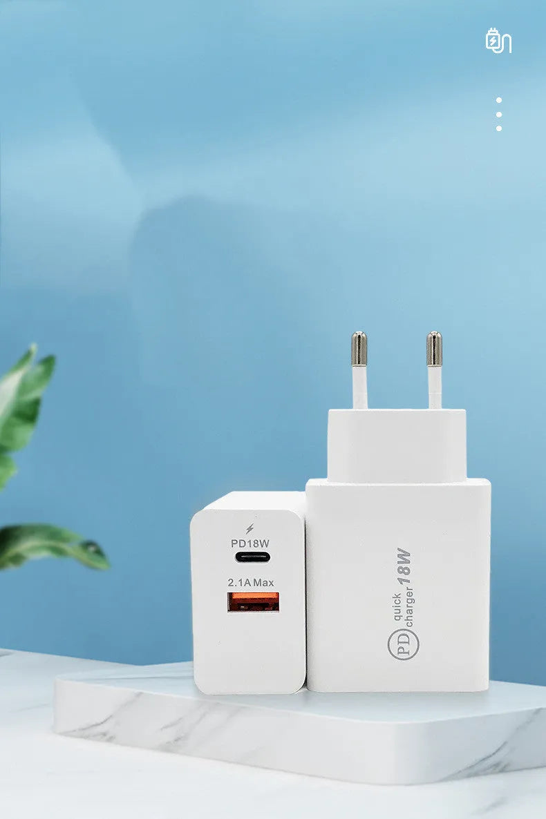 18W USB-C PD fast charger in black bare metal finish with US plug for smartphone charging