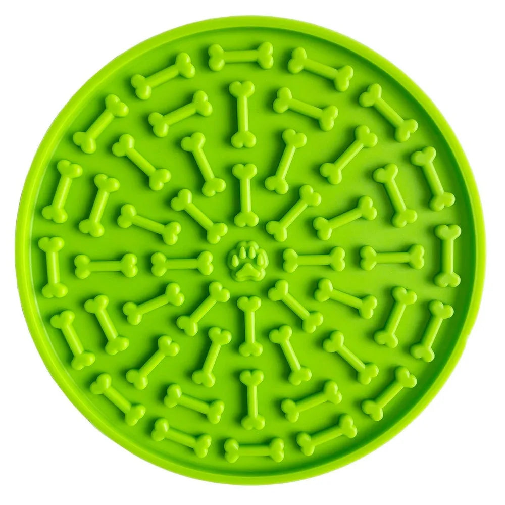 Silicone dog licking mat suction cup slow feeder with square lattice texture in blue and orange
