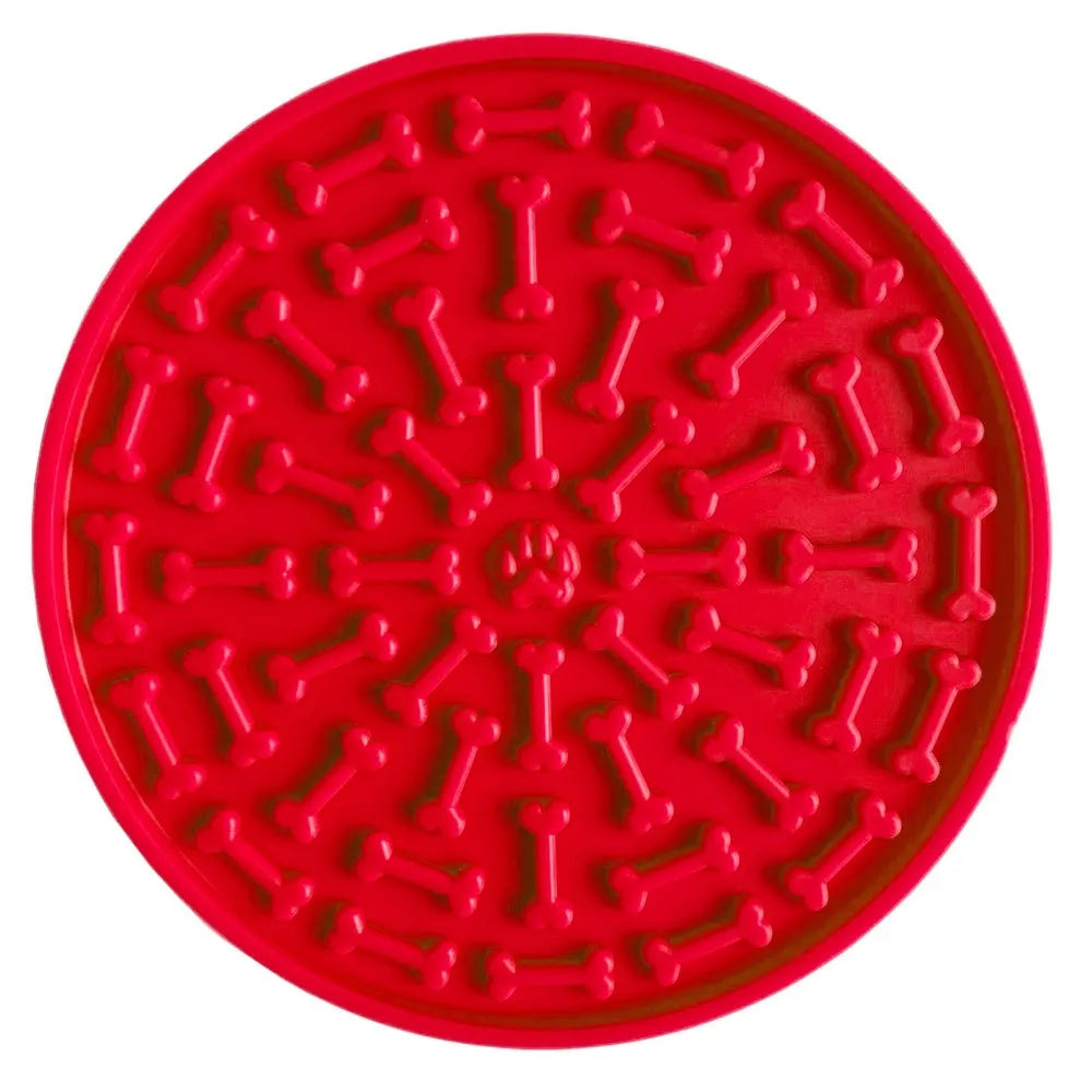 Silicone dog licking mat suction cup slow feeder with square lattice texture in blue and orange