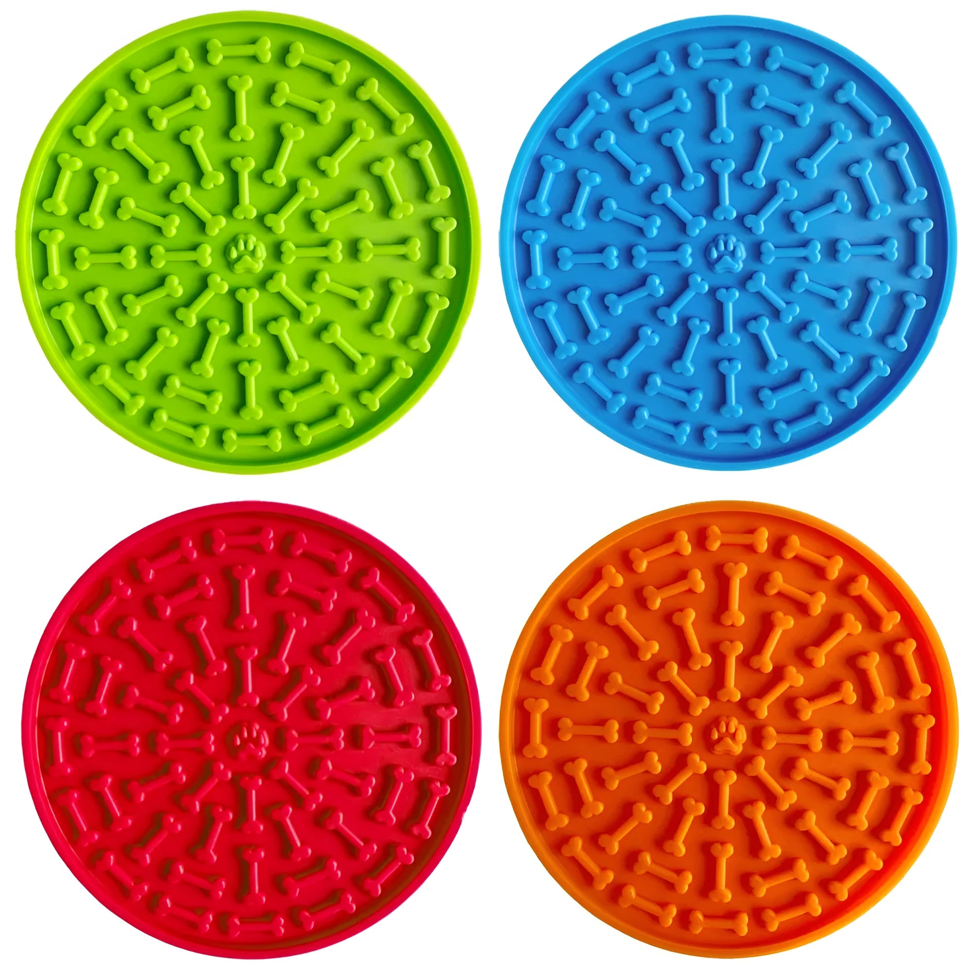 Silicone dog licking mat suction cup slow feeder with square lattice texture in blue and orange