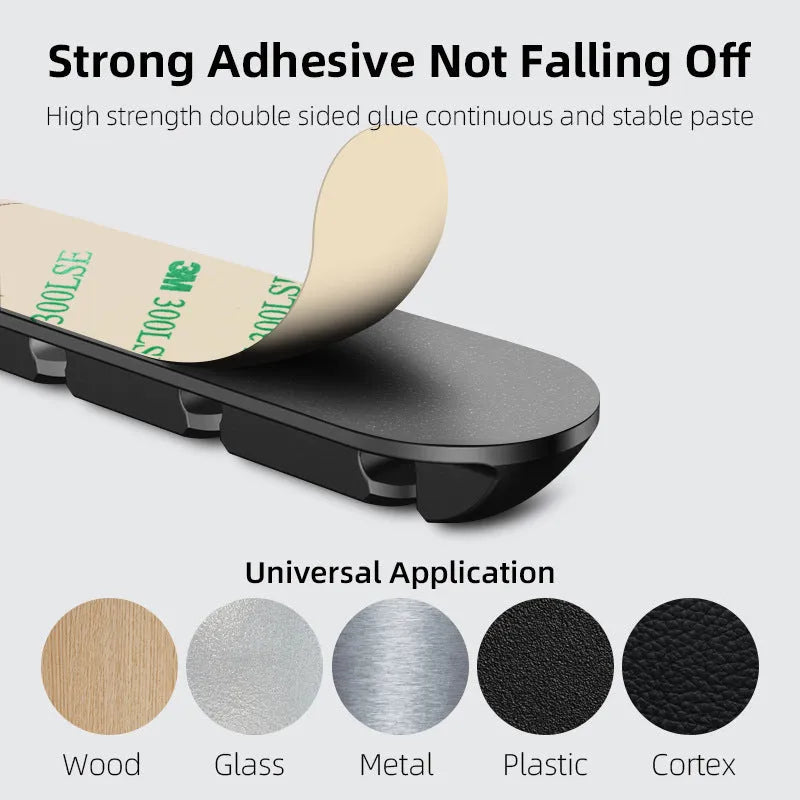 Black desktop magnetic cable organiser with soft plastic charging base stand for neat cord management
