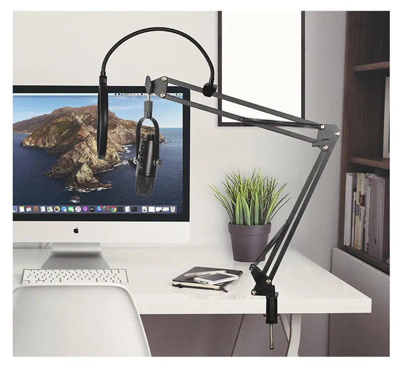 JIY BM-86PRO black USB condenser microphone with sponge pop filter and metal desk stand