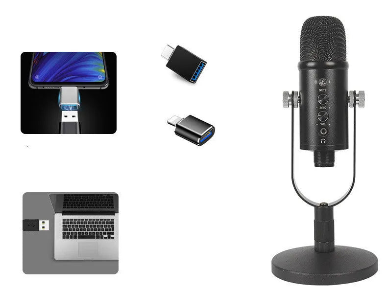 JIY BM-86PRO black USB condenser microphone with sponge pop filter and metal desk stand