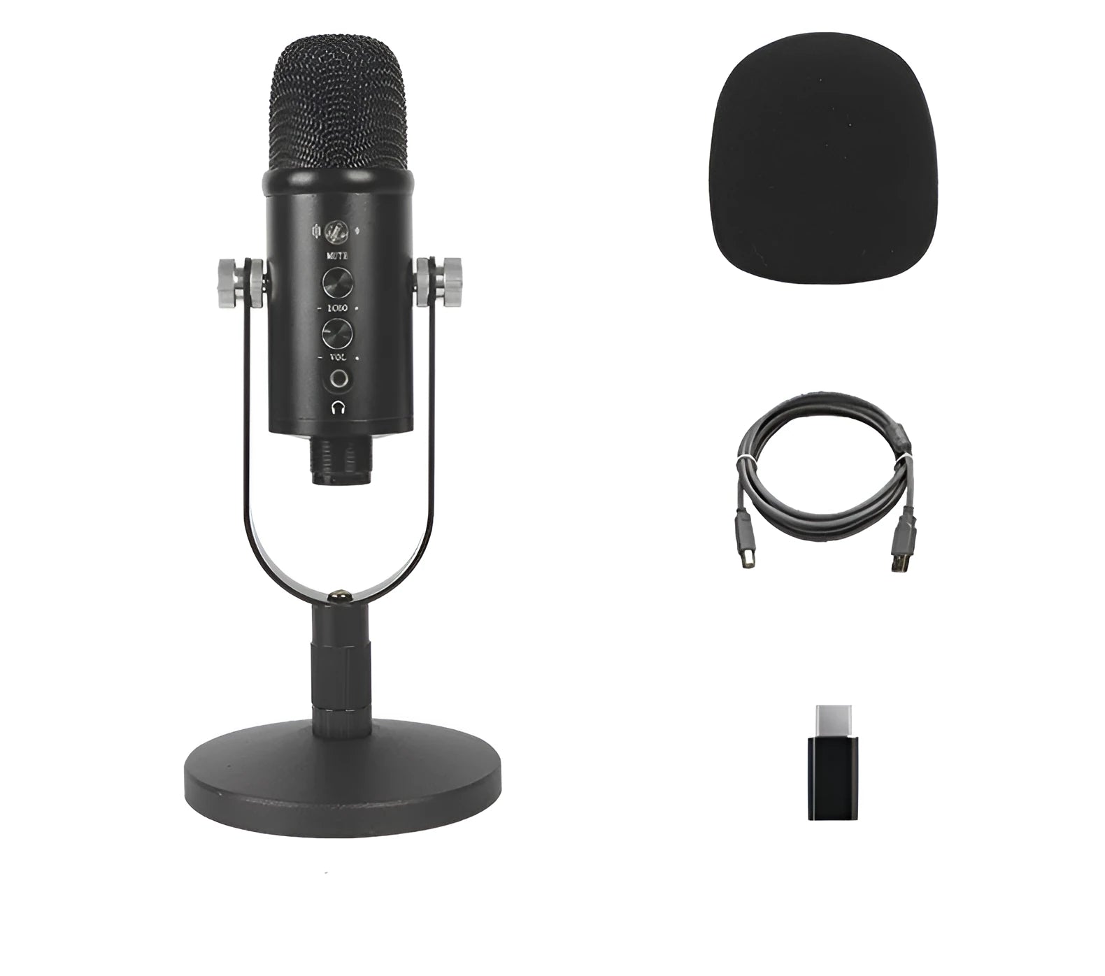 JIY BM-86PRO black USB condenser microphone with sponge pop filter and metal desk stand