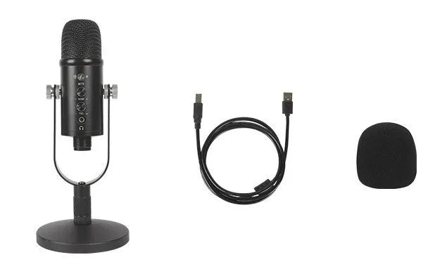 JIY BM-86PRO black USB condenser microphone with sponge pop filter and metal desk stand