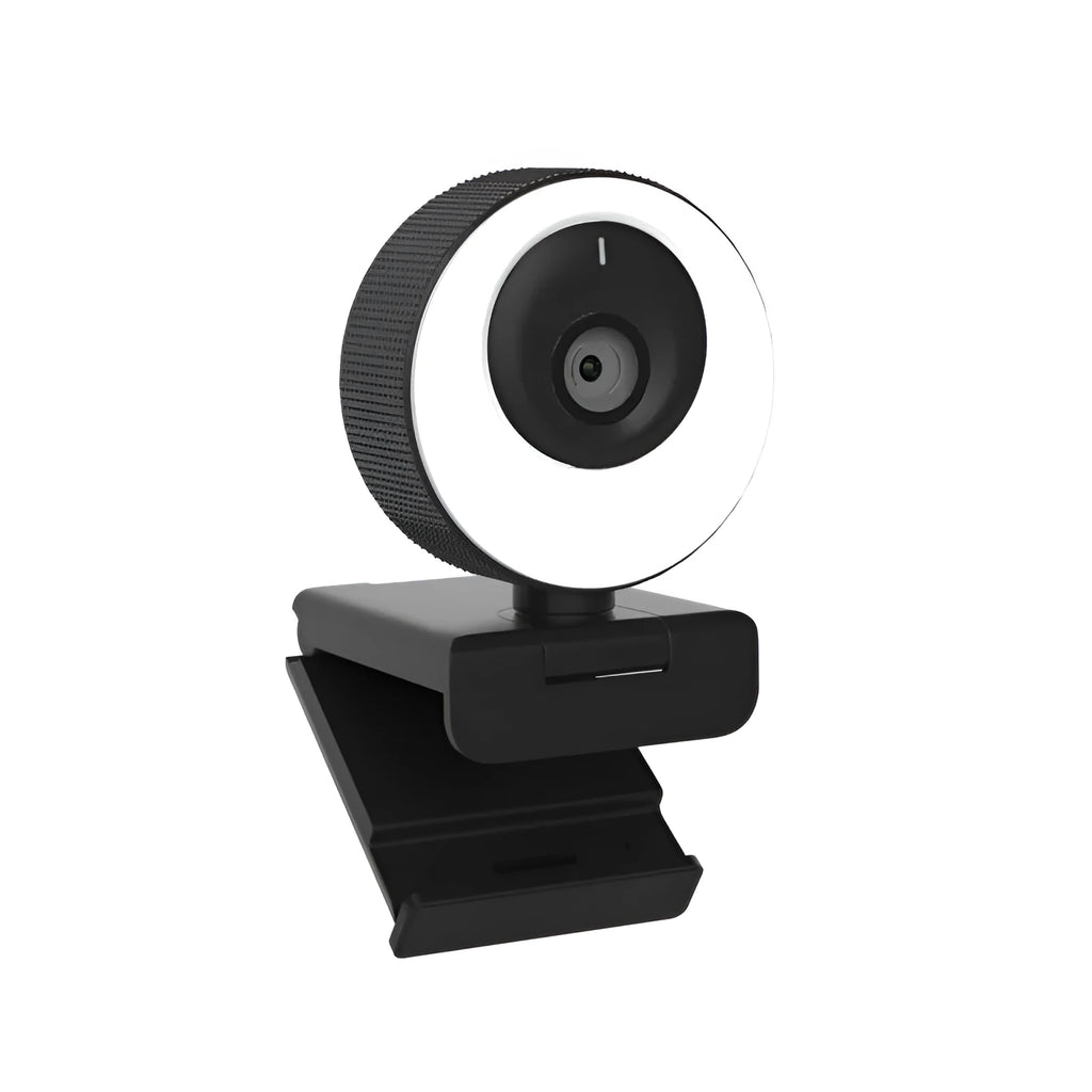 Black USB webcam with magnetic privacy cover on a 1.7 metre cable for 1080p video calls.