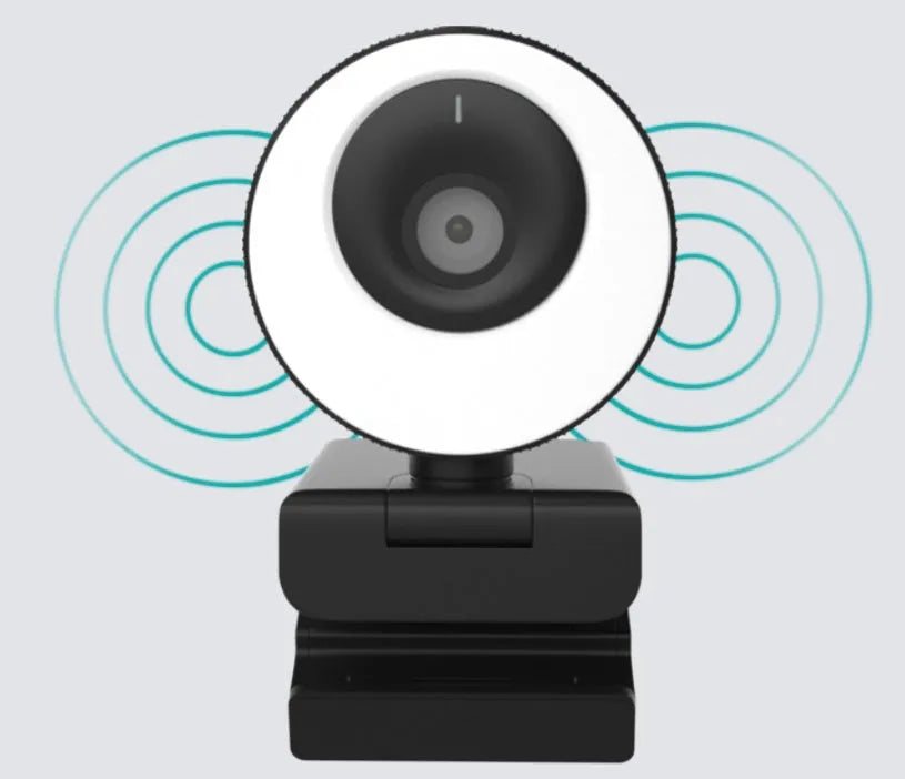 Black USB webcam with magnetic privacy cover on a 1.7 metre cable for 1080p video calls.