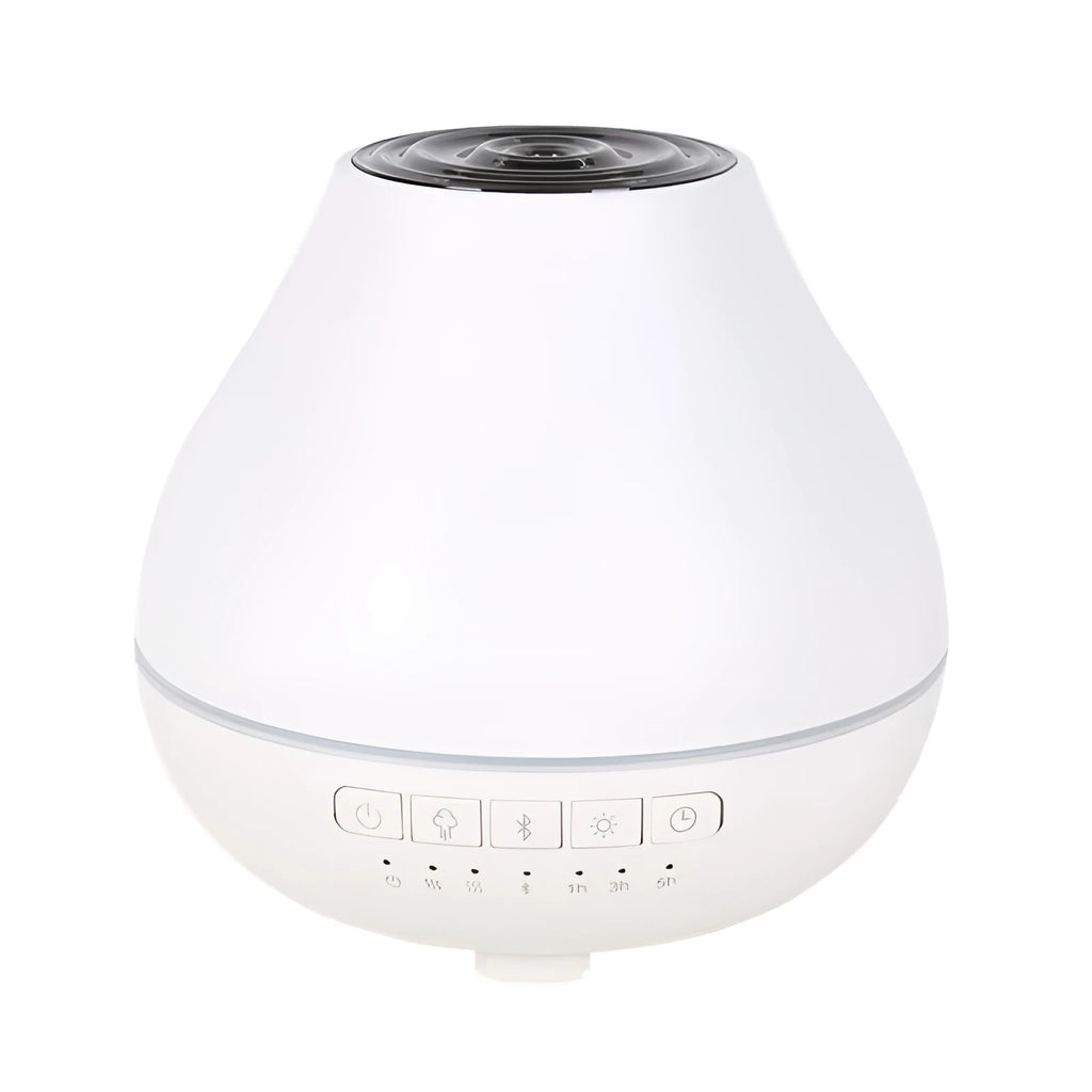 White round Bluetooth humidifier and aroma diffuser with night light and speaker