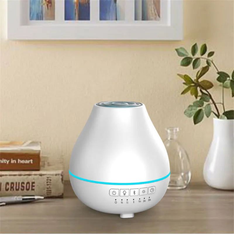 White round Bluetooth humidifier and aroma diffuser with night light and speaker