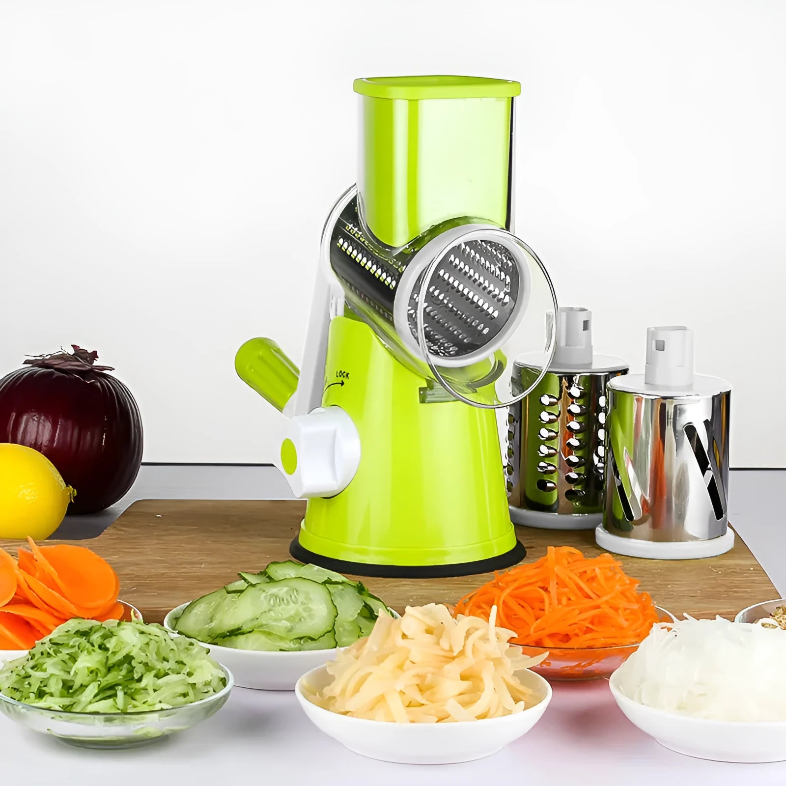 Multifunction vegetable chopper food processor with suction cup base in blue green red or white