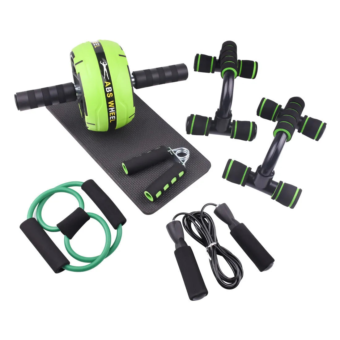 Resistance bands push-up bar fitness set with abdominal machine in green, red or black colour options