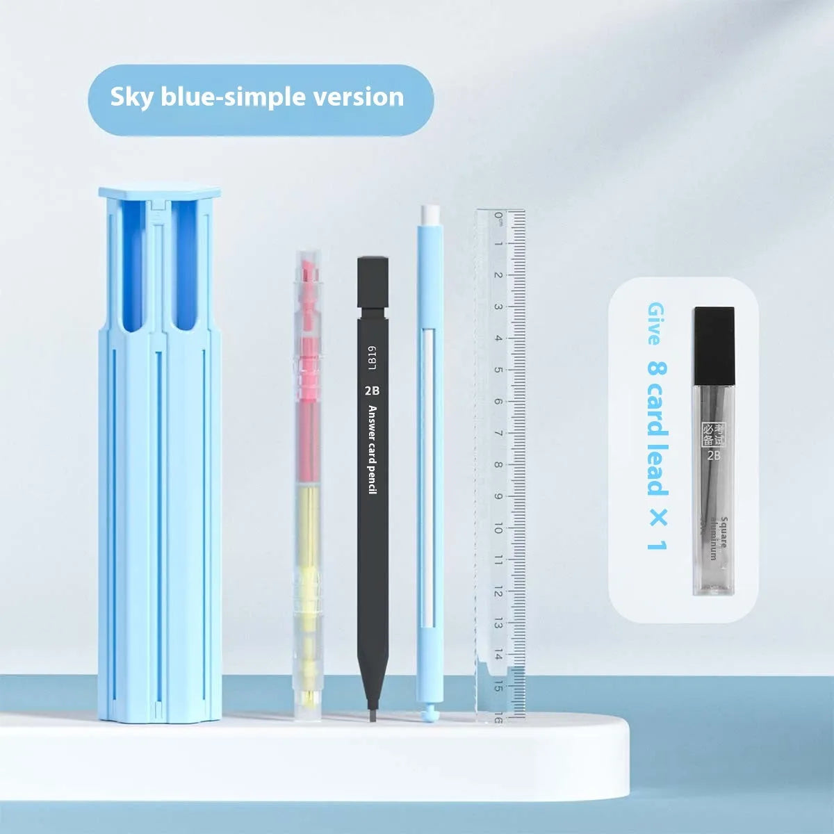 Pressing pen kit with plastic pencil case in blue, white, or pink containing six or sixteen pens