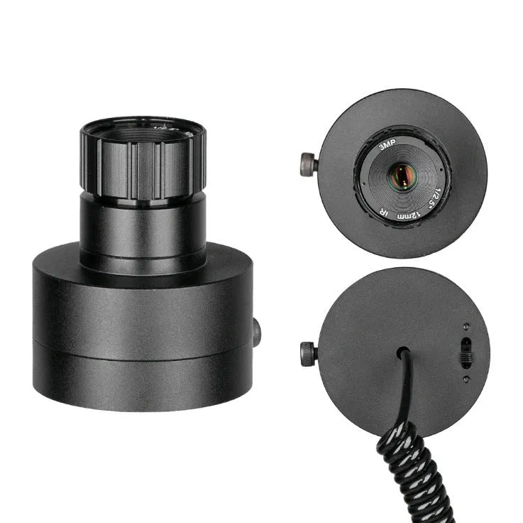 Black digital night vision goggles with 5-inch LCD display showing infrared-enhanced night-time scene