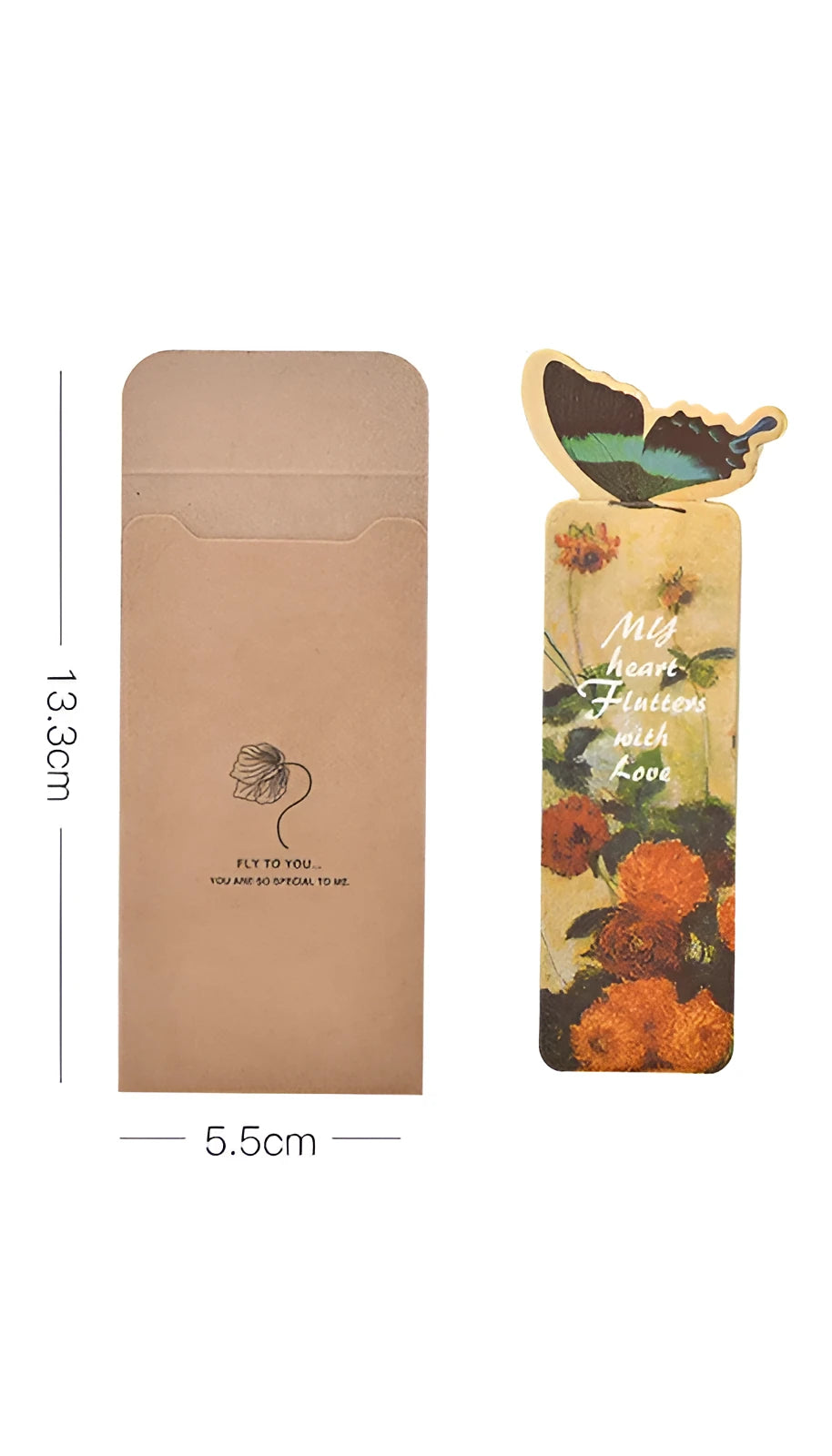 Butterfly paper bookmark with cute Japanese South Korean design measuring 13.5cm by 5.5cm