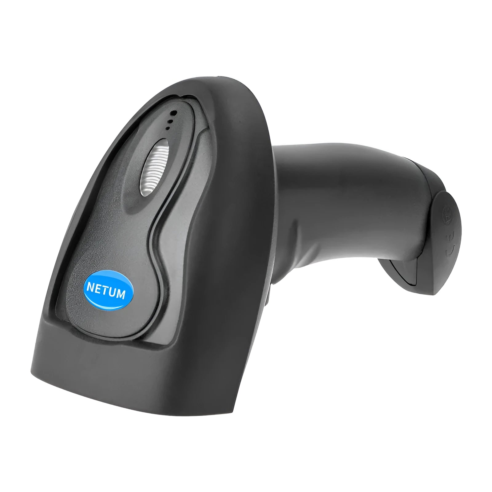 Black wireless handheld barcode scanner with USB connectivity for inventory management