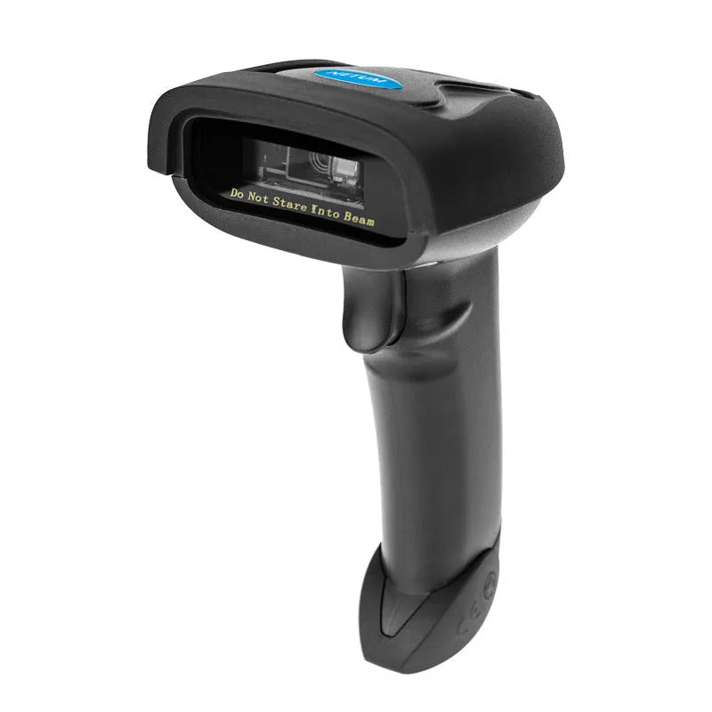 Black wireless handheld barcode scanner with USB connectivity for inventory management