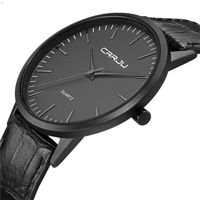 Casual unisex quartz watch with alloy case and choice of mesh or leather strap, shown in black and gold colour variants.