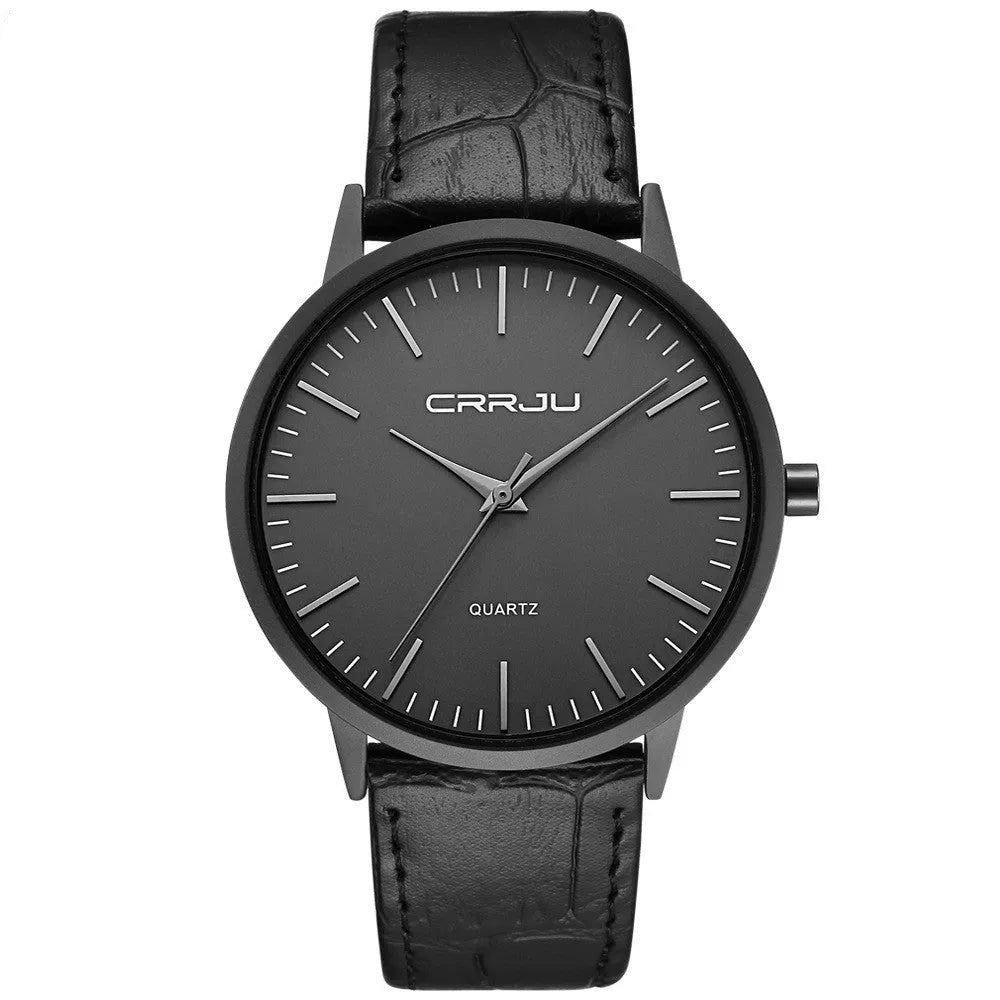 Casual unisex quartz watch with alloy case and choice of mesh or leather strap, shown in black and gold colour variants.