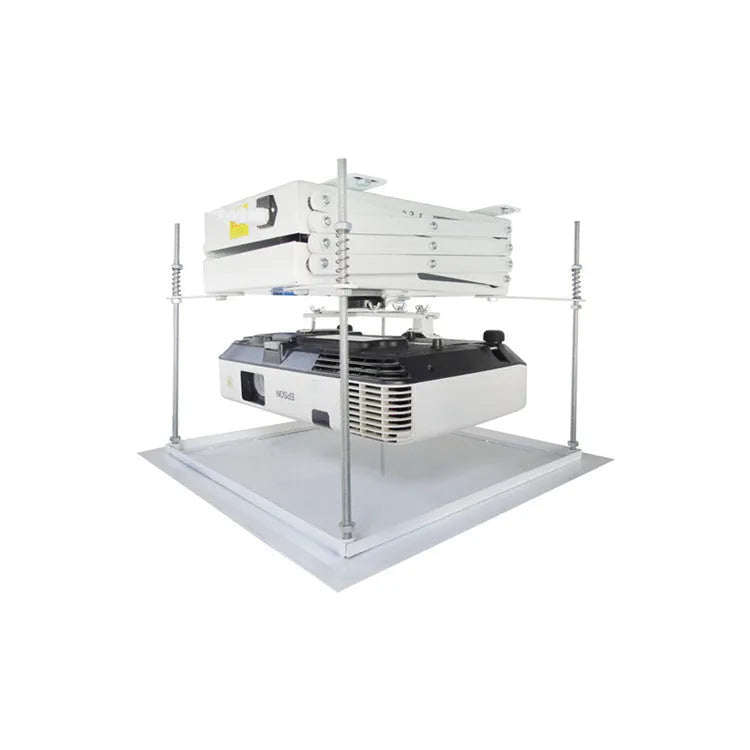 Electric ceiling mount hanger for projectors with remote control and ultra-thin chassis.